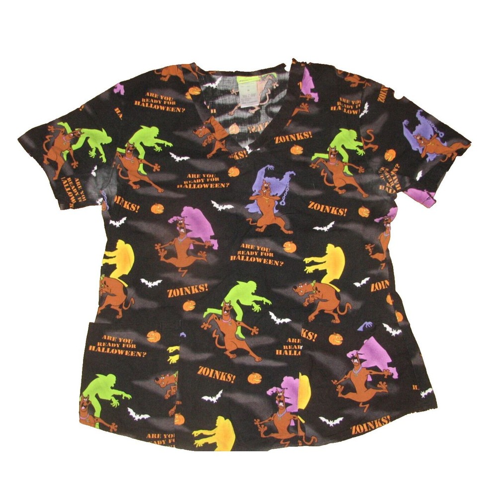 Scooby Doo Black Halloween Nurse's Scrubs Shirt Top Size M